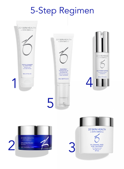 ZO Skin Health Normalizing Kit for Red, Sensitized Skin &amp; Acne Treatment. Soothe and restore red, sensitized skin with this complete kit, featuring Rozatrol®. Helps reduce redness, improve skin texture, and hydrate sensitive skin. sensitive skin treatment, redness reduction, skin barrier repair, acne treatment, Rozatrol serum, exfoliation, oil control pads