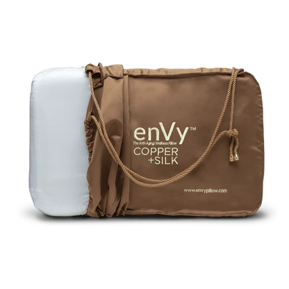 Pro-Aging Ergonomic Neck Pillow for Back &amp; Side Sleepers with Copper + Silk
Sleep better and fight aging with the enVy® Pro-Aging Ergonomic Neck Pillow. Copper-infused silk helps improve skin elasticity while providing optimal neck support.
Pro-aging neck pillow, ergonomic pillow, copper-infused pillowcase, natural latex pillow, anti-aging sleep solution, healthy sleep, silk pillowcase, skin &amp; hair care pillow, back &amp; side sleeper pillow, antimicrobial pillow